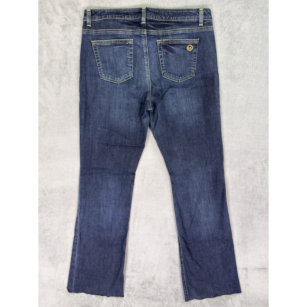 Michael Kors Jeans Womens 8 Blue Dark Wash Mid Rise Bootcut Fringe Stretch - Picture 2 of 10